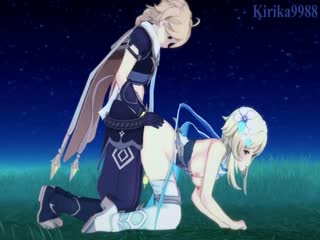 Lumine和Aether晚上在草地上做爱-GenshinImpact无尽